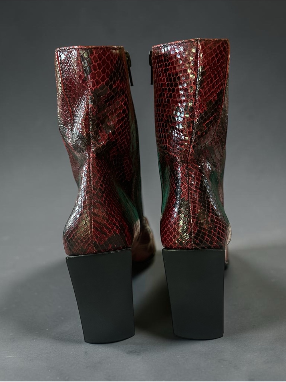 Vintage Nine West Monroe Red & Black Snake Print Ankle Boots 7.5 Square Toe - Picture 5 of 10